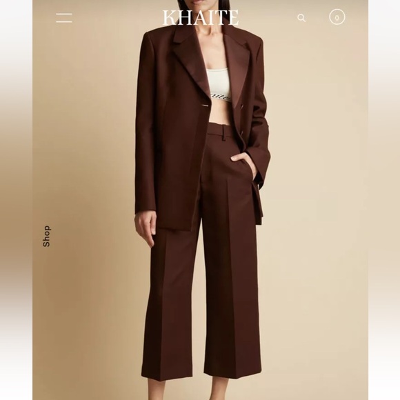 KHAITE Satin Lapel Suit in Brown, Blazer (size 10) + Wide Leg Pants (size 6) NWT - Picture 11 of 11